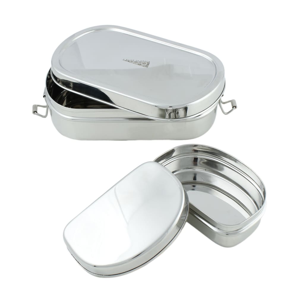 A Slice Of Green A Slice Of Green Stainless Steel Oval Lunch Box With Mini Container &keep