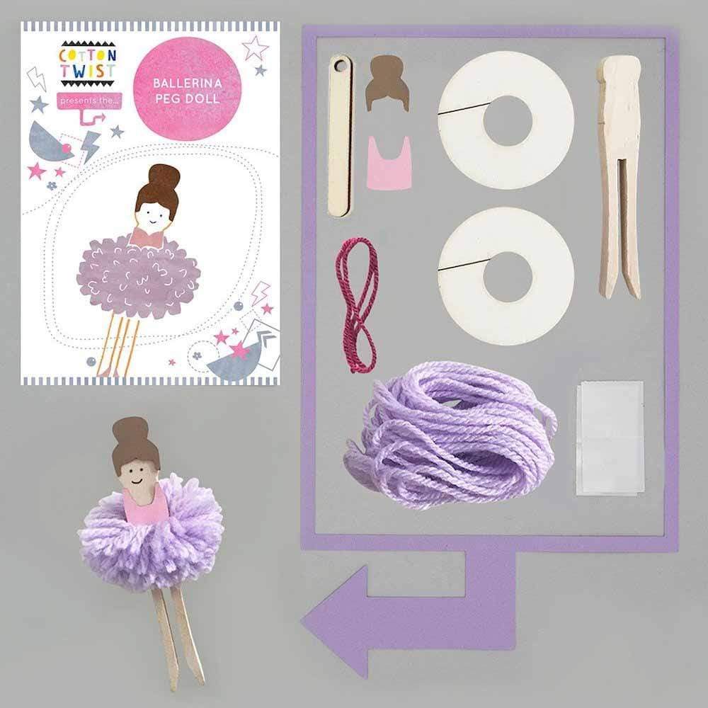 Make Your Own Pom Pom Ballerina Peg Doll Kit Cotton Twist &Keep