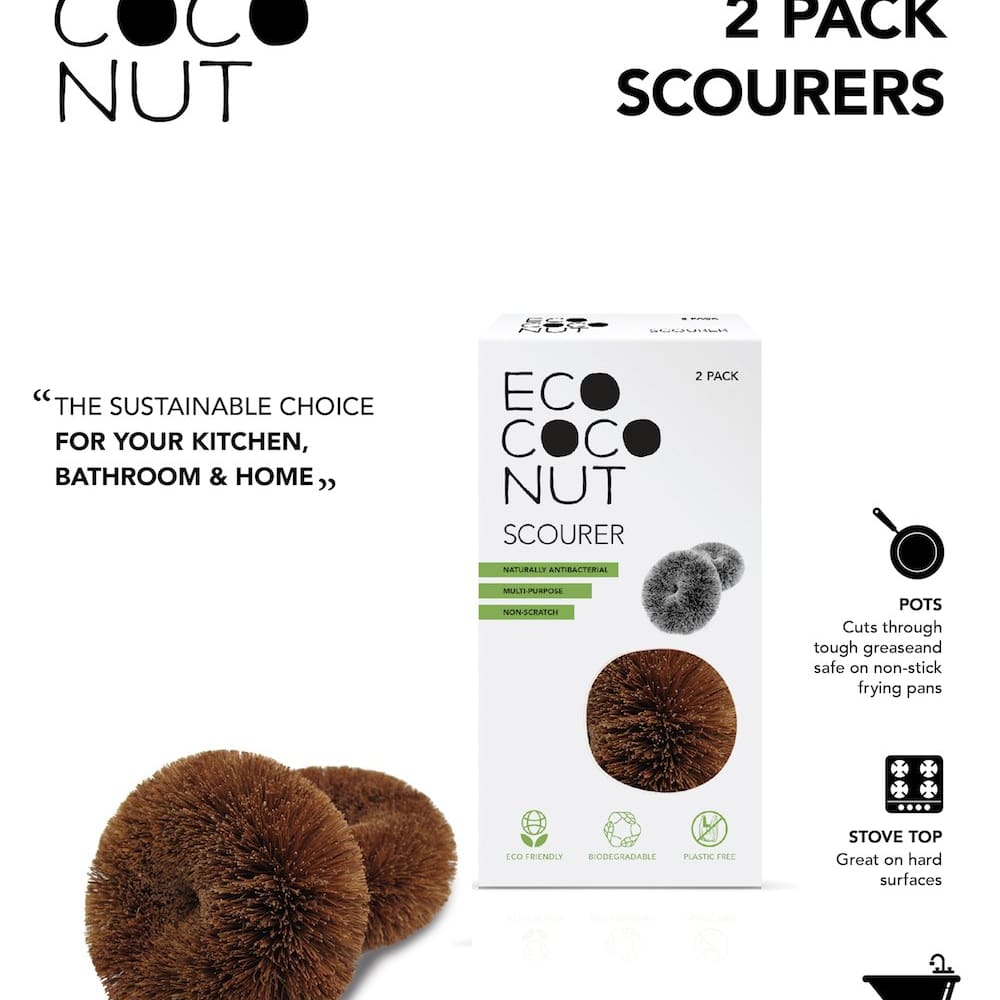 Ecococonut Twin Pack Of Coconut Scourers &keep