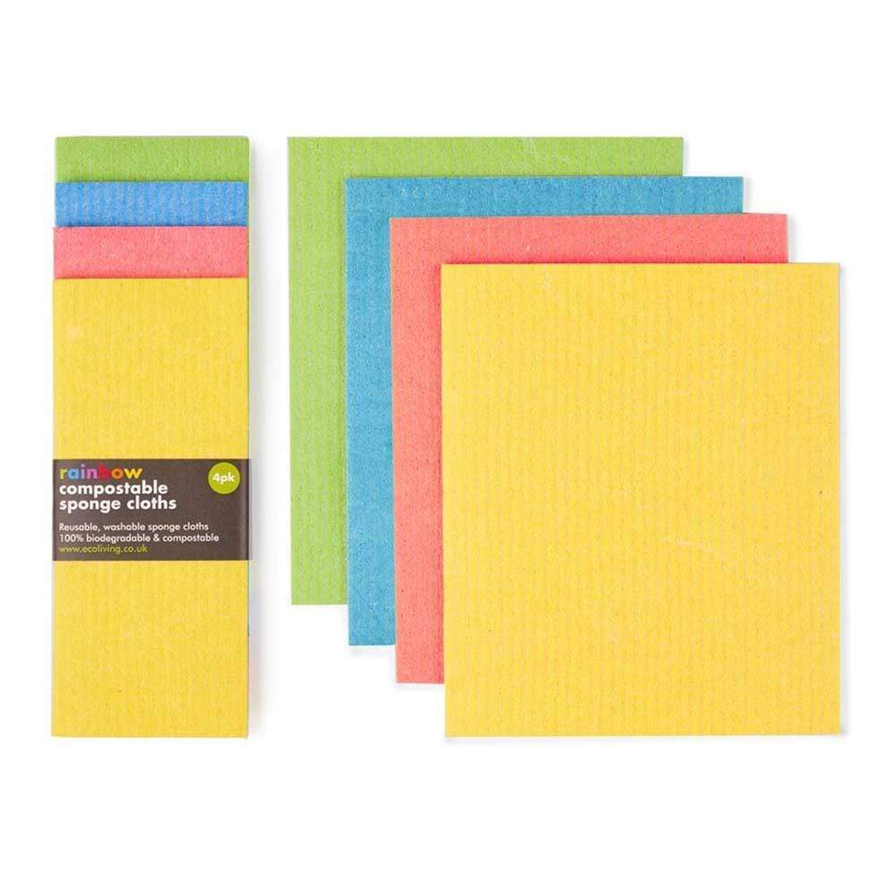Compostable Sponge Cleaning Cloths - 4 Pack RAINBOW Ecoliving &Keep