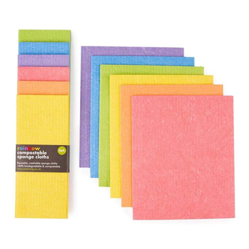 Compostable Sponge Cleaning Cloths - 6 Pack RAINBOW Ecoliving &Keep