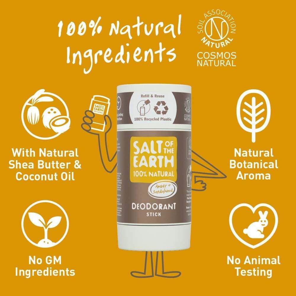 Salt of The Earth Natural Deodorant Stick (Refillable) - Amber & Sandalwood &Keep