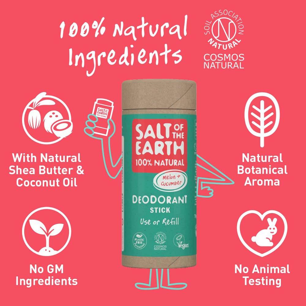 Salt of The Earth Natural Deodorant Stick Tube - Melon & Cucumber &KeepSalt of The Earth Natural Deodorant Stick Tube - Melon & Cucumber &Keep