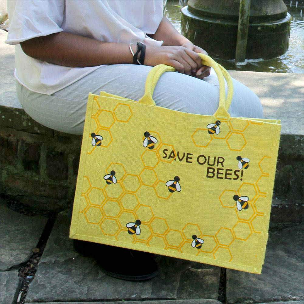 Jute Shopping Bag by Shared Earth - Save Our Bees &Keep