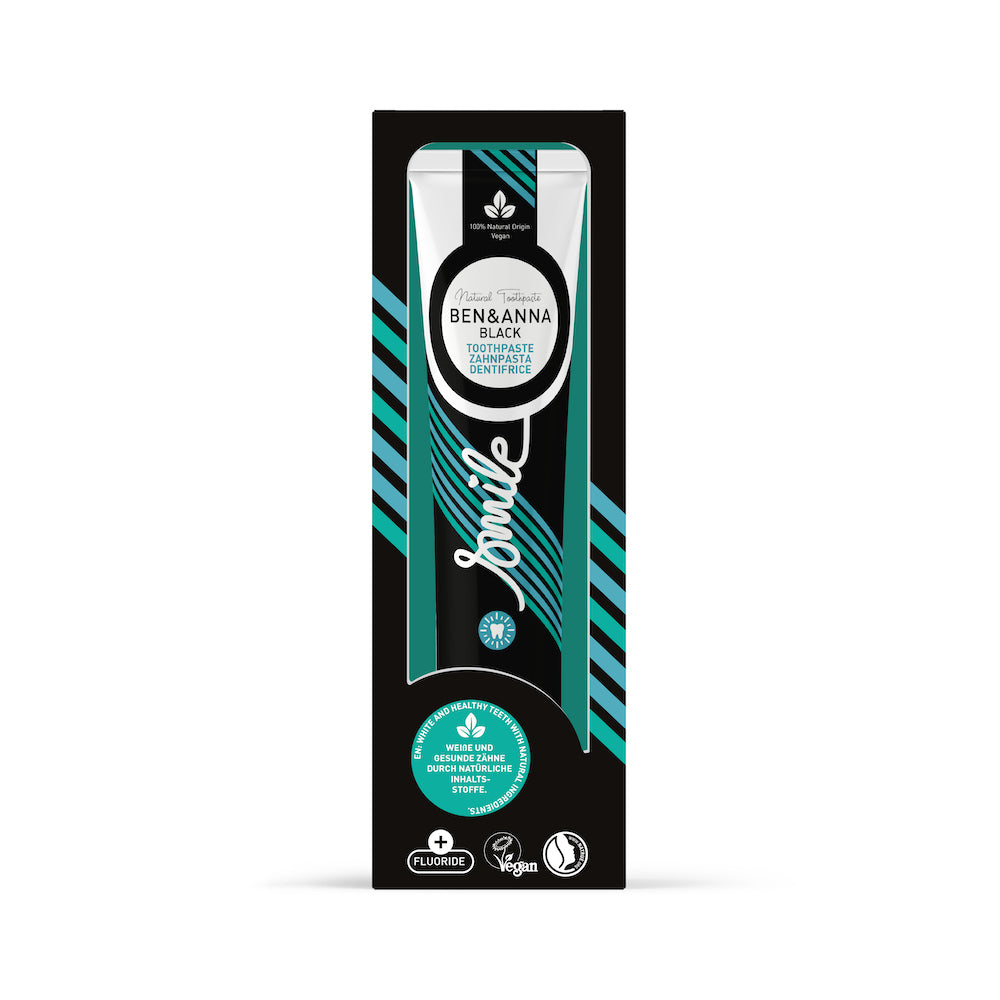 Ben & Anna Vegan Toothpaste Tube with Fluoride - Black Activated Charcoal &Keep