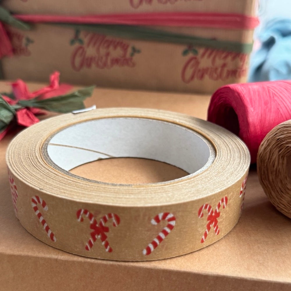 Candy Canes Red & White Festive Paper Tape 24mm x 50m &Keep