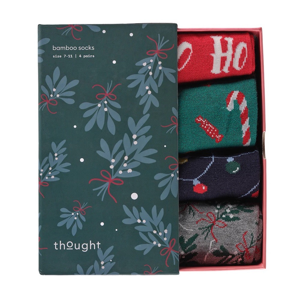 Christmas Classics Gift Box of 4 Men's Bamboo & Organic Cotton Socks by Thought &Keep