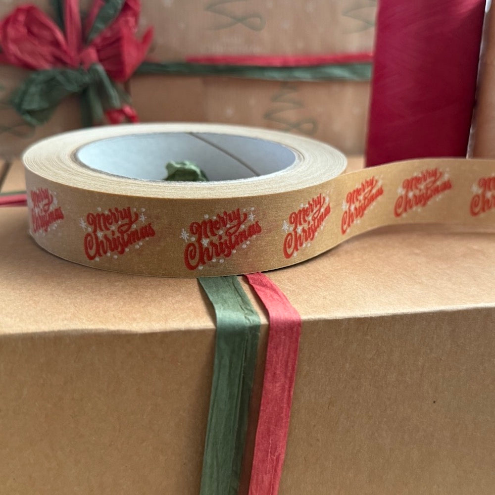 Merry Christmas Red & White Festive Paper Tape 24mm x 50m &Keep