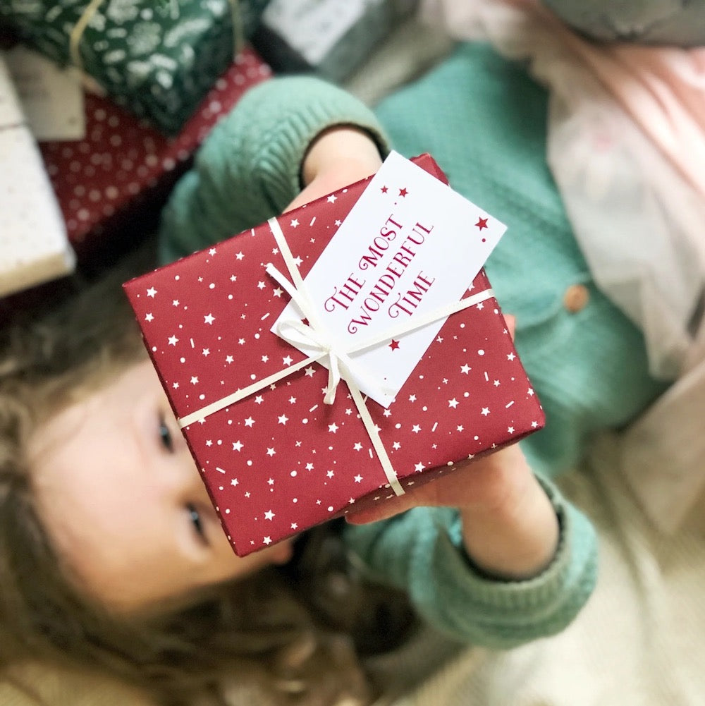 The Most Wonderful Time Red Wrapping Paper & Tag Clara & Macy &Keep