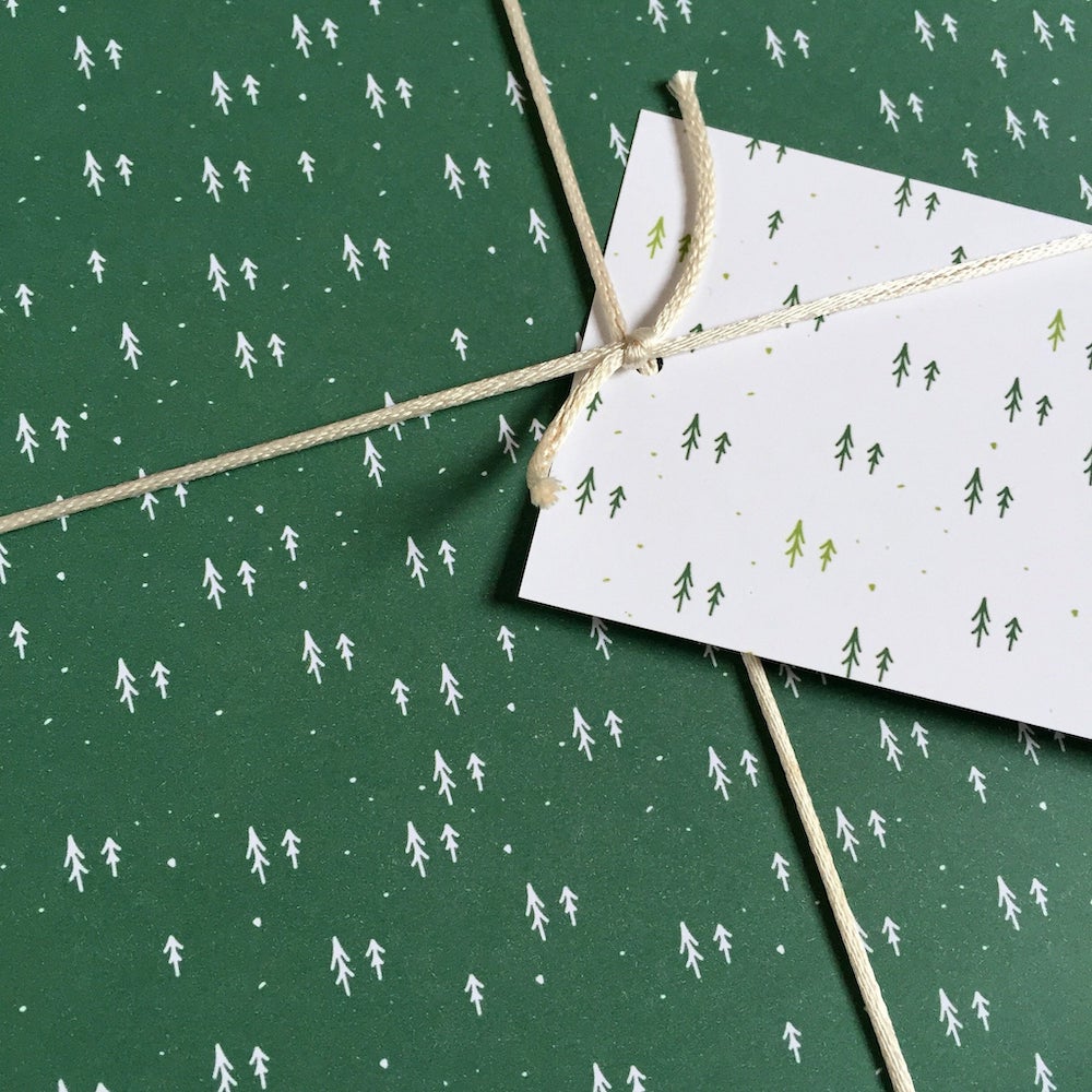 Tiny Trees Green Wrapping Paper & Tag Clara & Macy &Keep