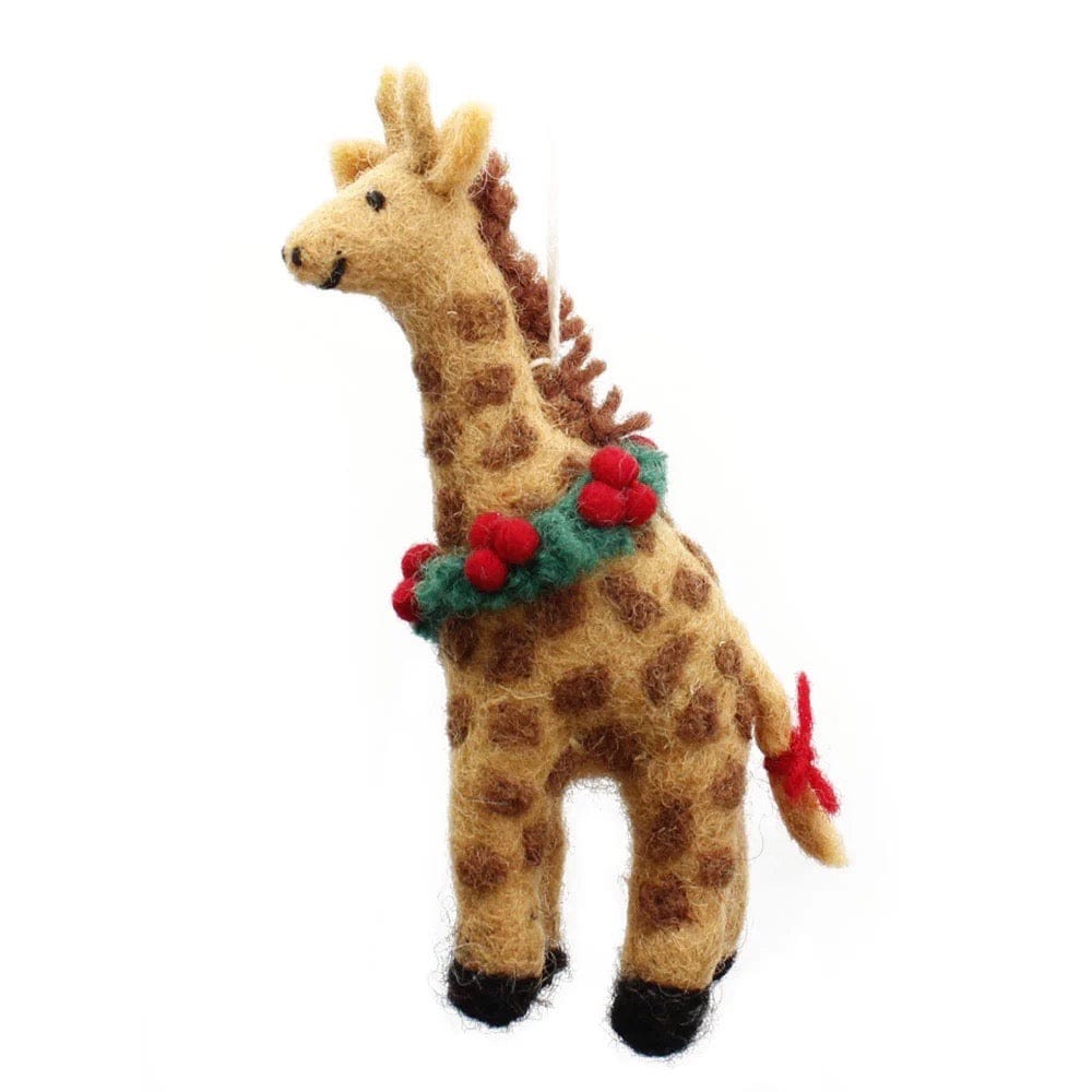 Giraffe with Holly Wreath Felt Hanging Decoration by Amica &Keep