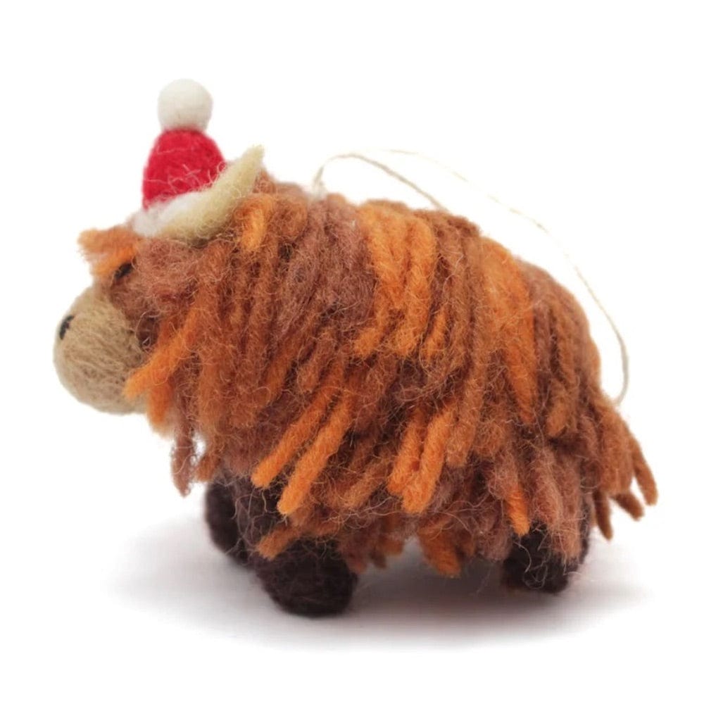 Mini Highland Cow Christmas Felt Hanging Decoration by Amica &Keep