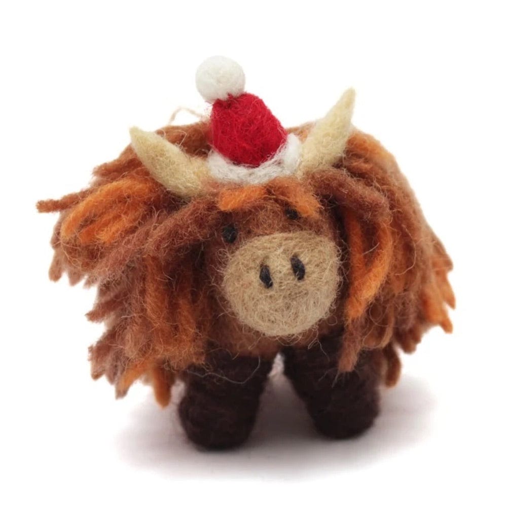 Mini Highland Cow Christmas Felt Hanging Decoration by Amica &Keep