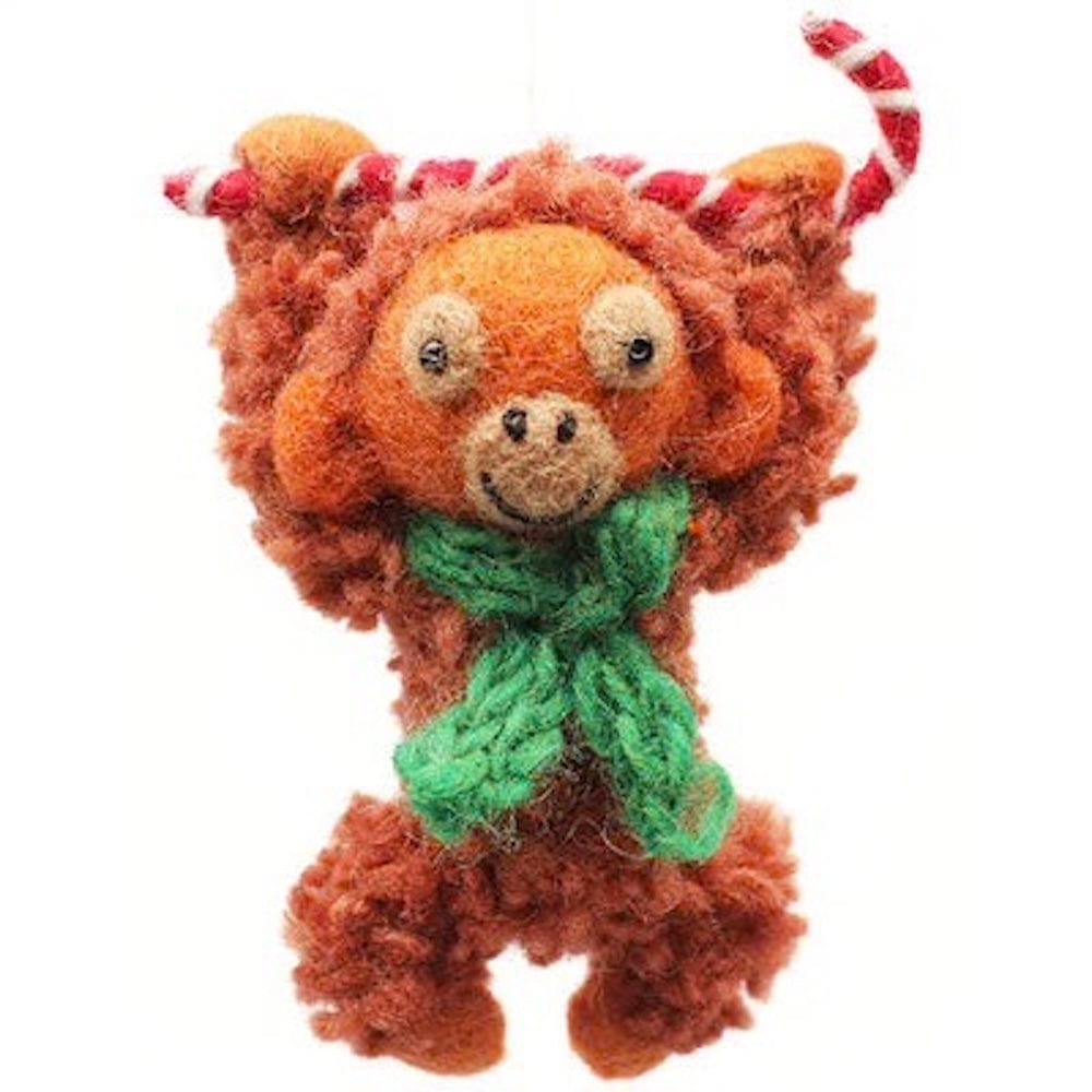 Orangutan with Candy Cane Felt Hanging Decoration by Amica &Keep
