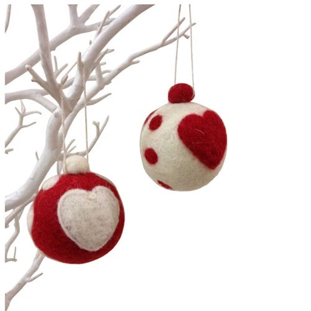 Red & White Felt Heart Bauble by Amica &Keep