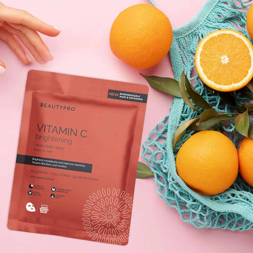 BEAUTYPRO Vitamin C Brightening Biodegradable Facial Sheet Mask &Keep