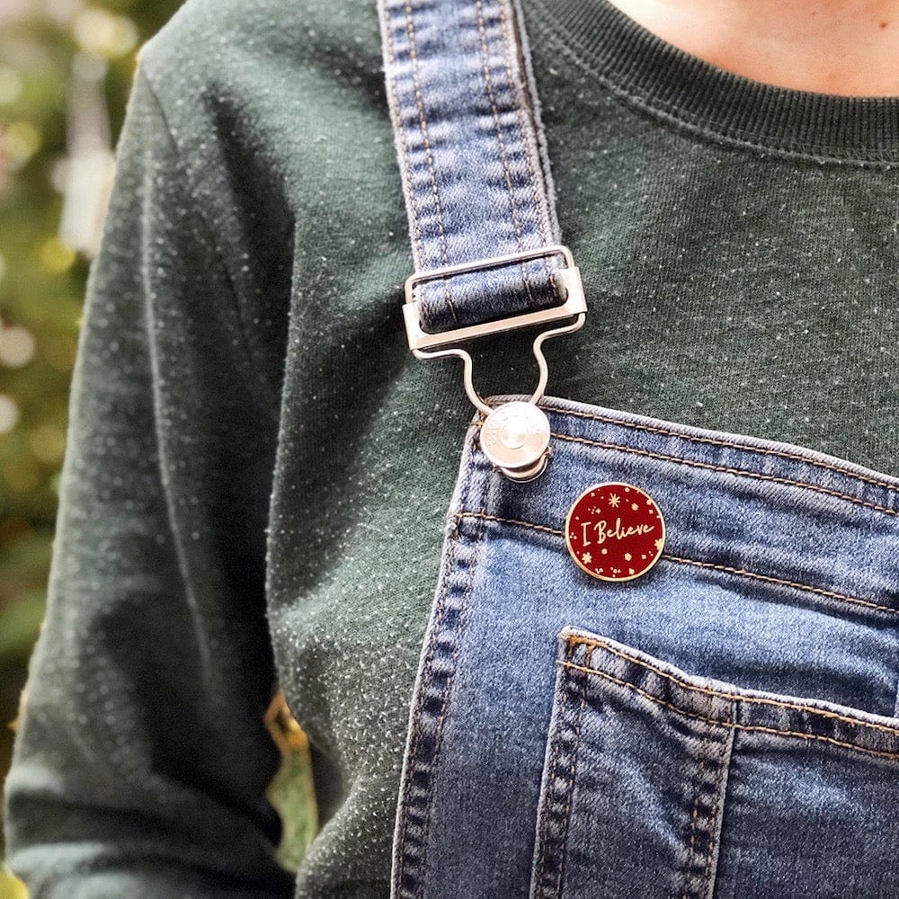 I Believe Red Enamel Pin Badge Clara & Macy &Keep