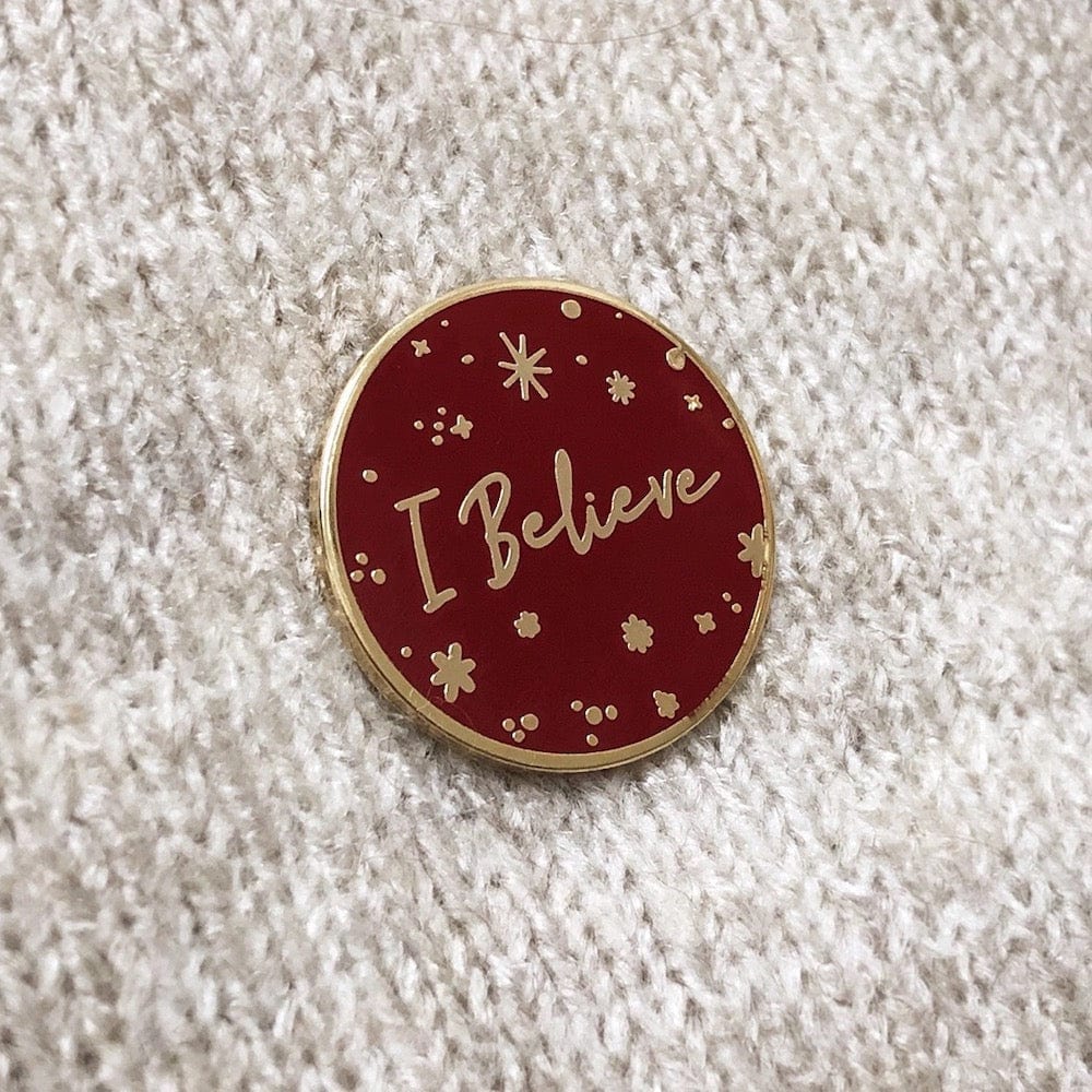 I Believe Red Enamel Pin Badge Clara & Macy &Keep