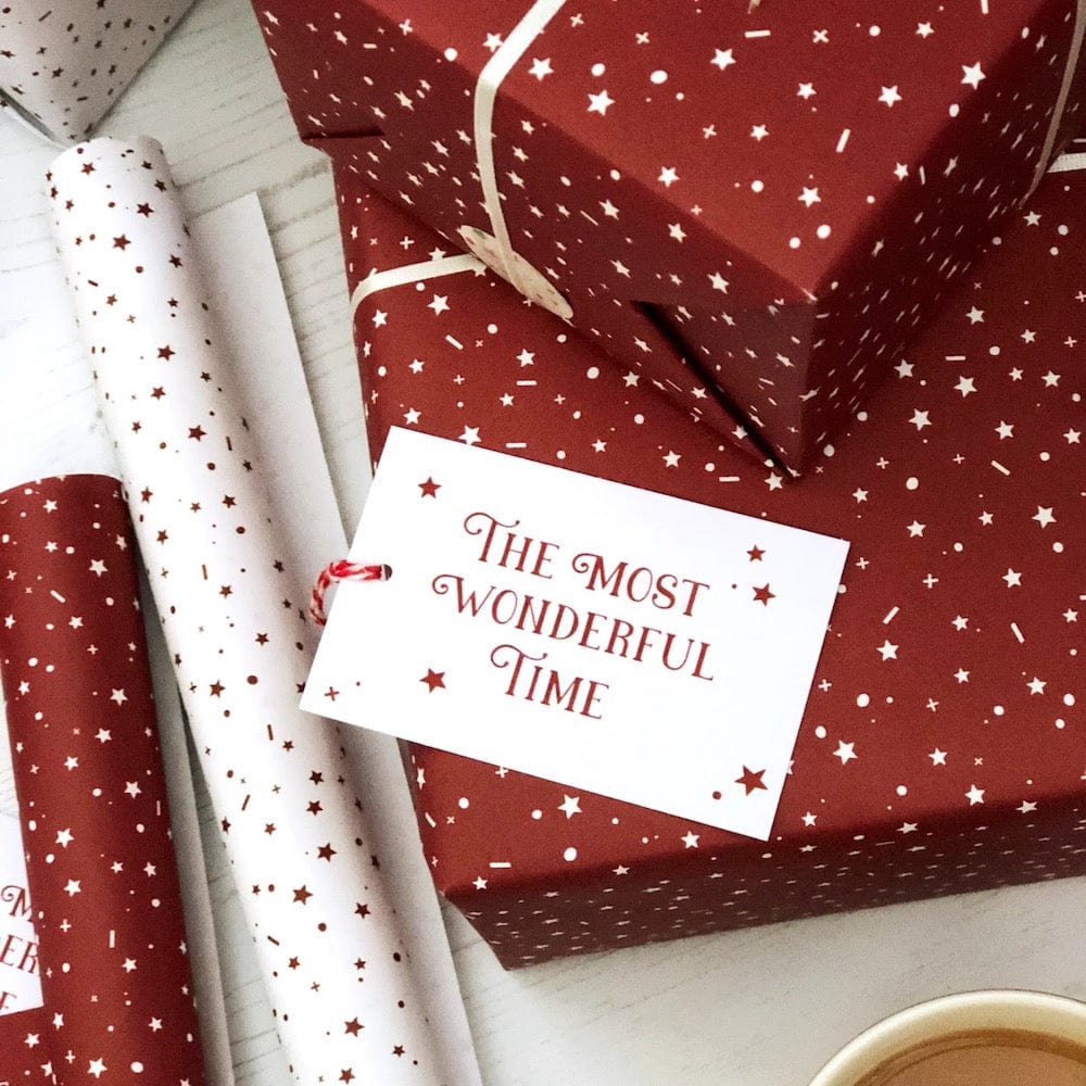 The Most Wonderful Time Red Wrapping Paper & Tag Clara & Macy &Keep