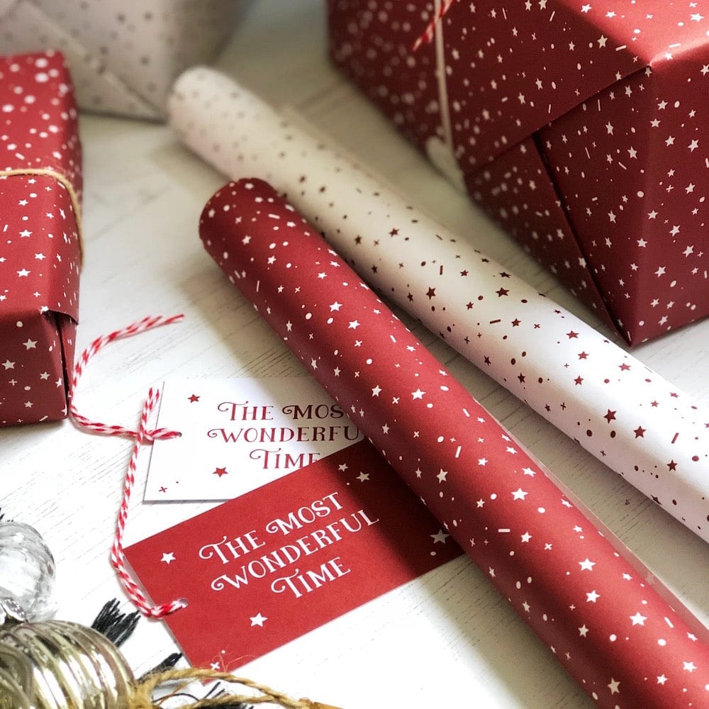 The Most Wonderful Time Red Wrapping Paper & Tag Clara & Macy &Keep