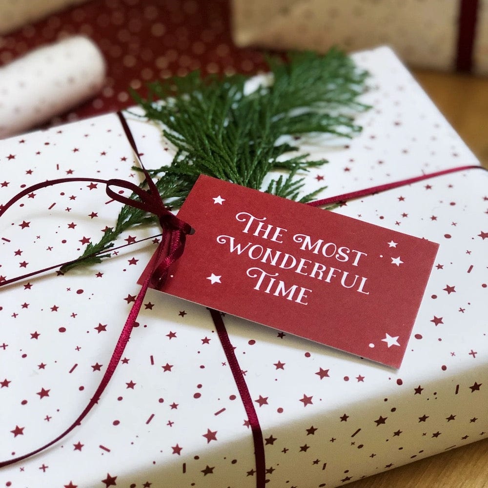 The Most Wonderful Time White Wrapping Paper & Tag Clara & Macy &Keep