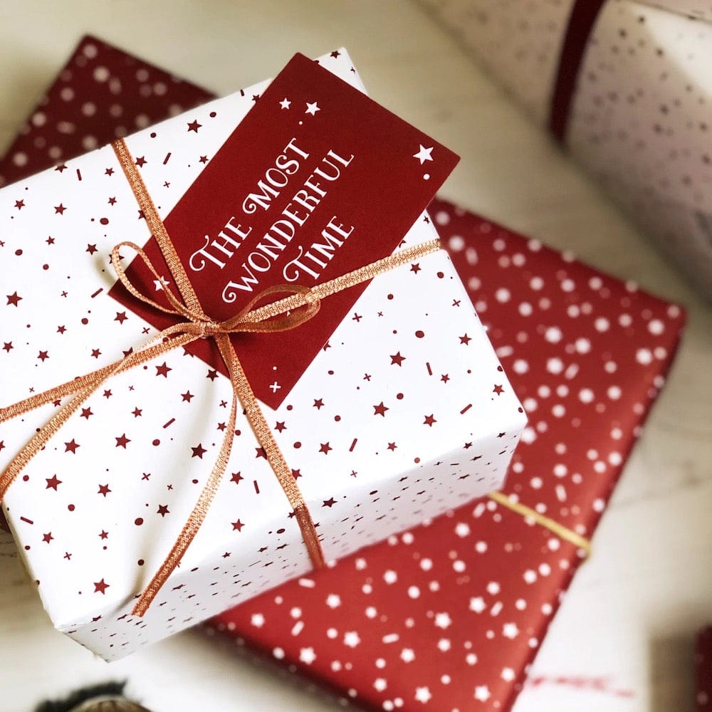 The Most Wonderful Time White Wrapping Paper & Tag Clara & Macy &Keep