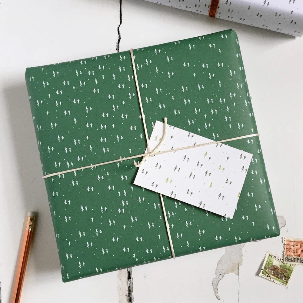 Tiny Trees Green Wrapping Paper & Tag Clara & Macy &Keep