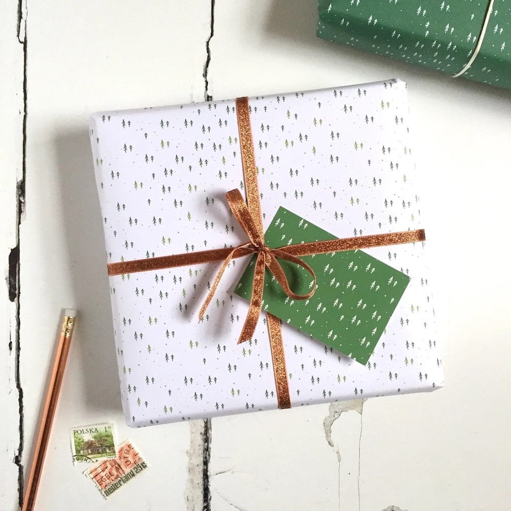 Tiny Trees White Wrapping Paper & Tag Clara & Macy &Keep