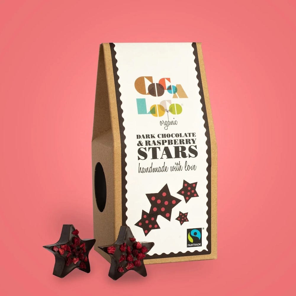 Cocoa Loco Dark Chocolate & Raspberry Stars 100g &Keep