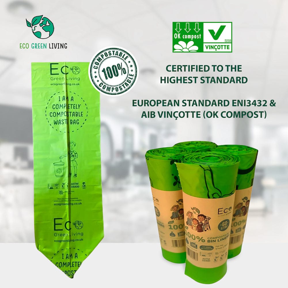 Eco Green Living Compostable Waste Bin Bags 60L Plastic Free &Keep