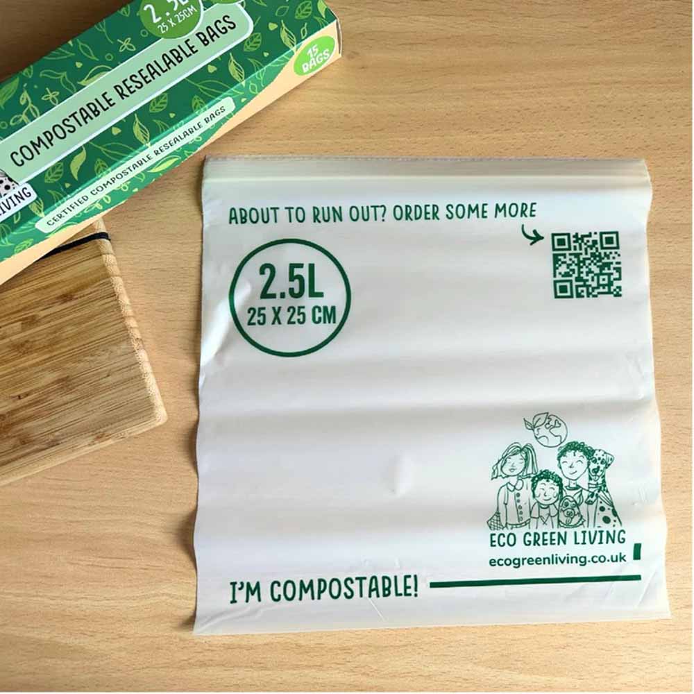 Compostable Resealable Food Bags by Eco Green Living - 15 x 2.5L &Keep