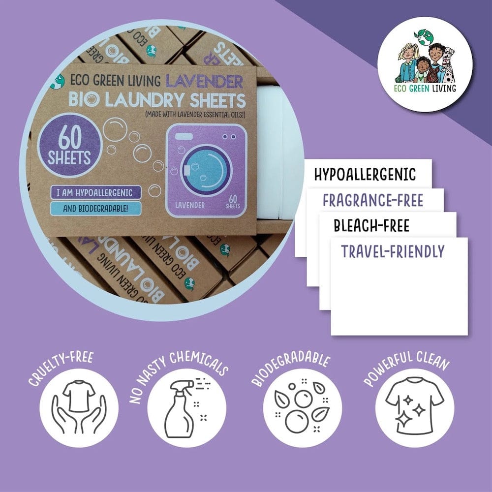 Lavender Bio Laundry Detergent Sheets (60) by Eco Green Living &Keep