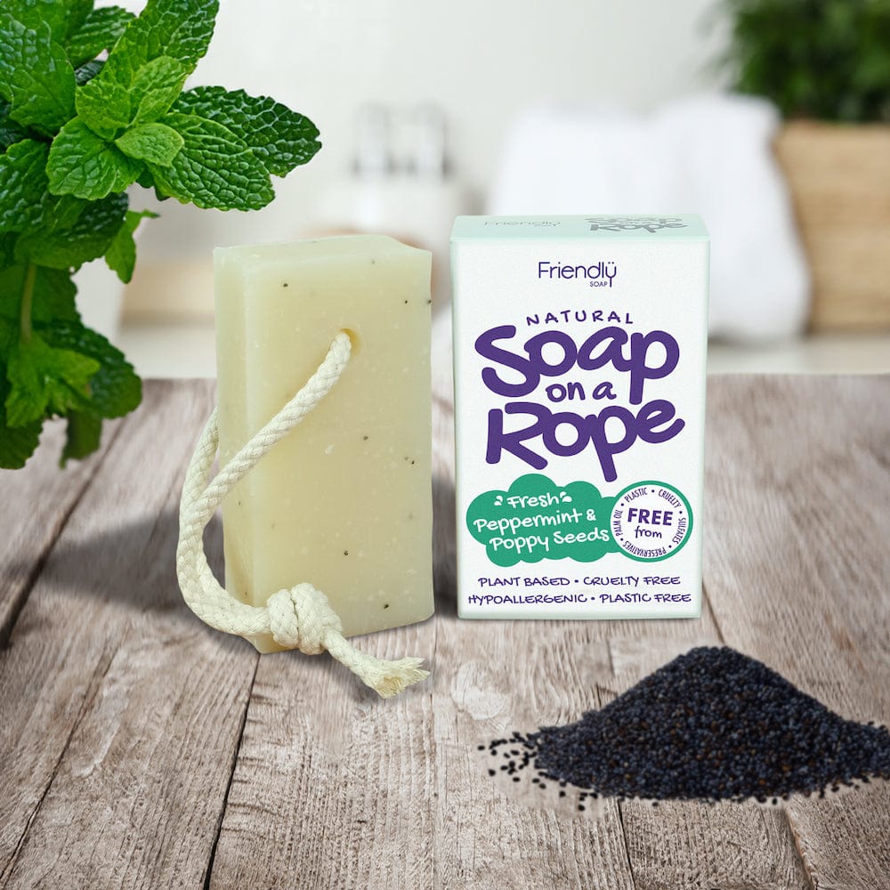 Friendly Soap on a Rope - Fresh Peppermint & Poppy Seeds &Keep