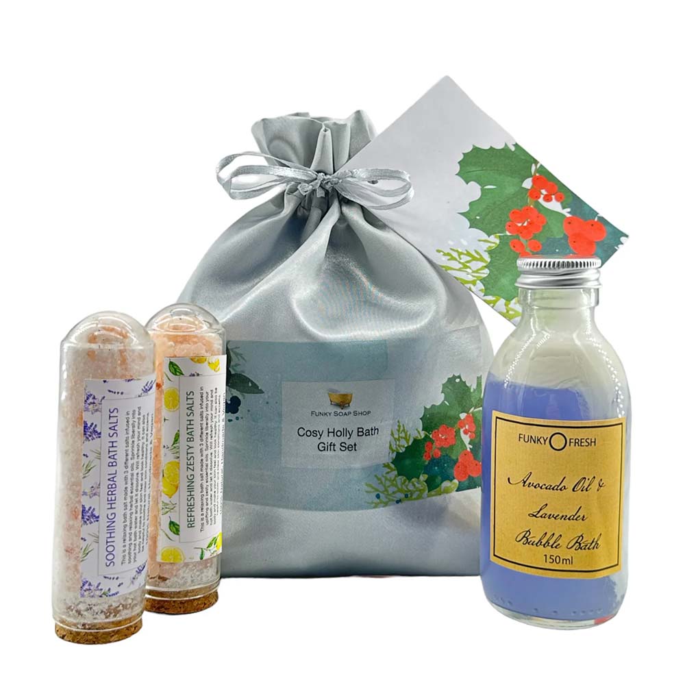 Holly Bath Pamper Christmas Gift Pouch by Funky Soap &Keep