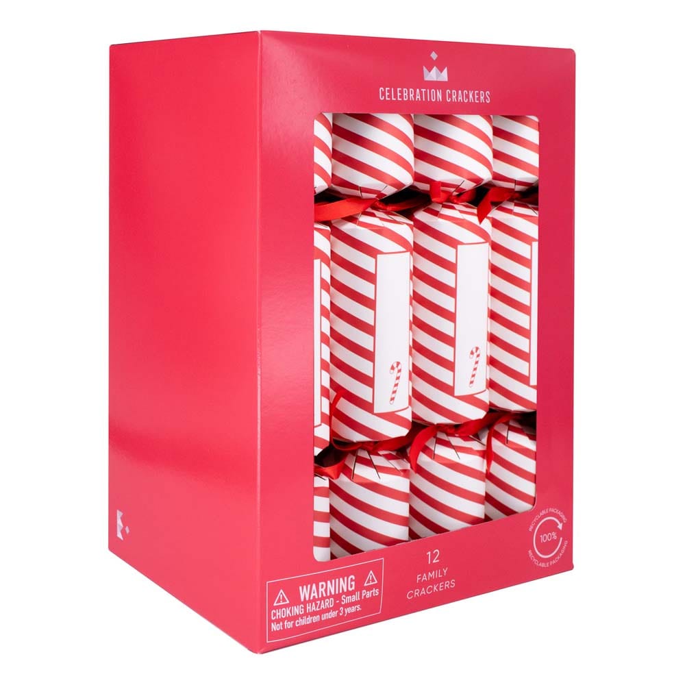 Candy Cane FSC Christmas Crackers Family Box of 12 &Keep