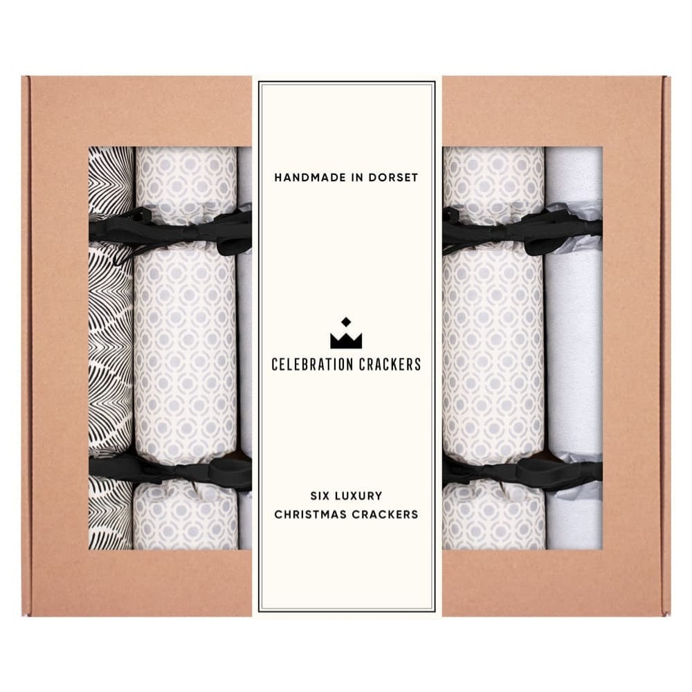 Monochrome Chic UK Handmade Luxury Christmas Crackers Box of 6 &Keep