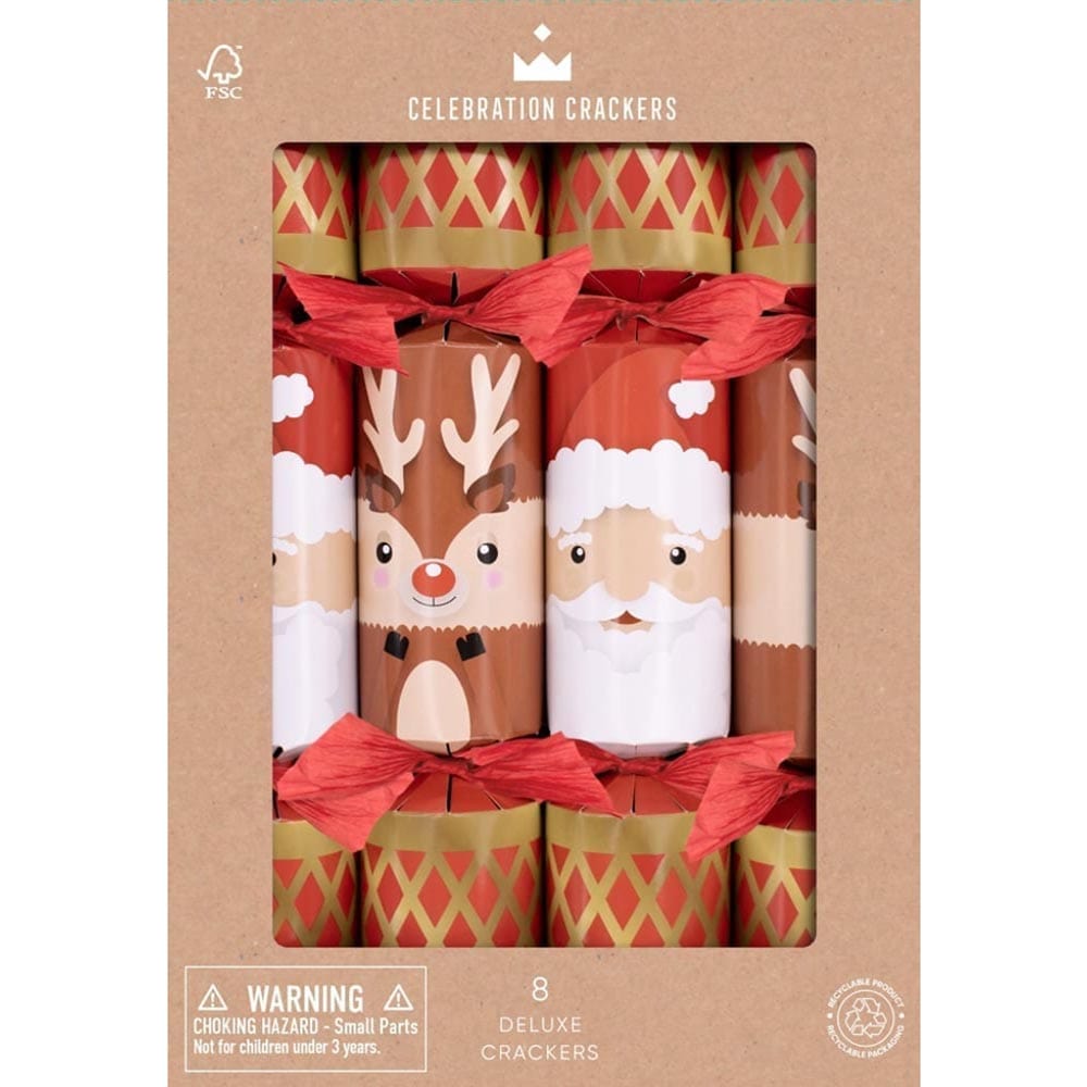 Santa & Reindeer Deluxe Christmas Crackers Box of 8 &Keep