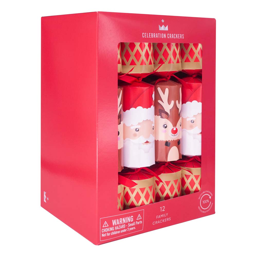 Santa & Reindeer FSC Christmas Crackers Family Box of 12 &Keep