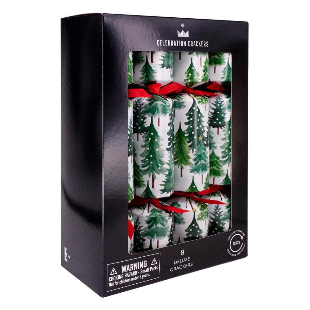 Snowy Tree Deluxe FSC Christmas Crackers Box of 8 &Keep