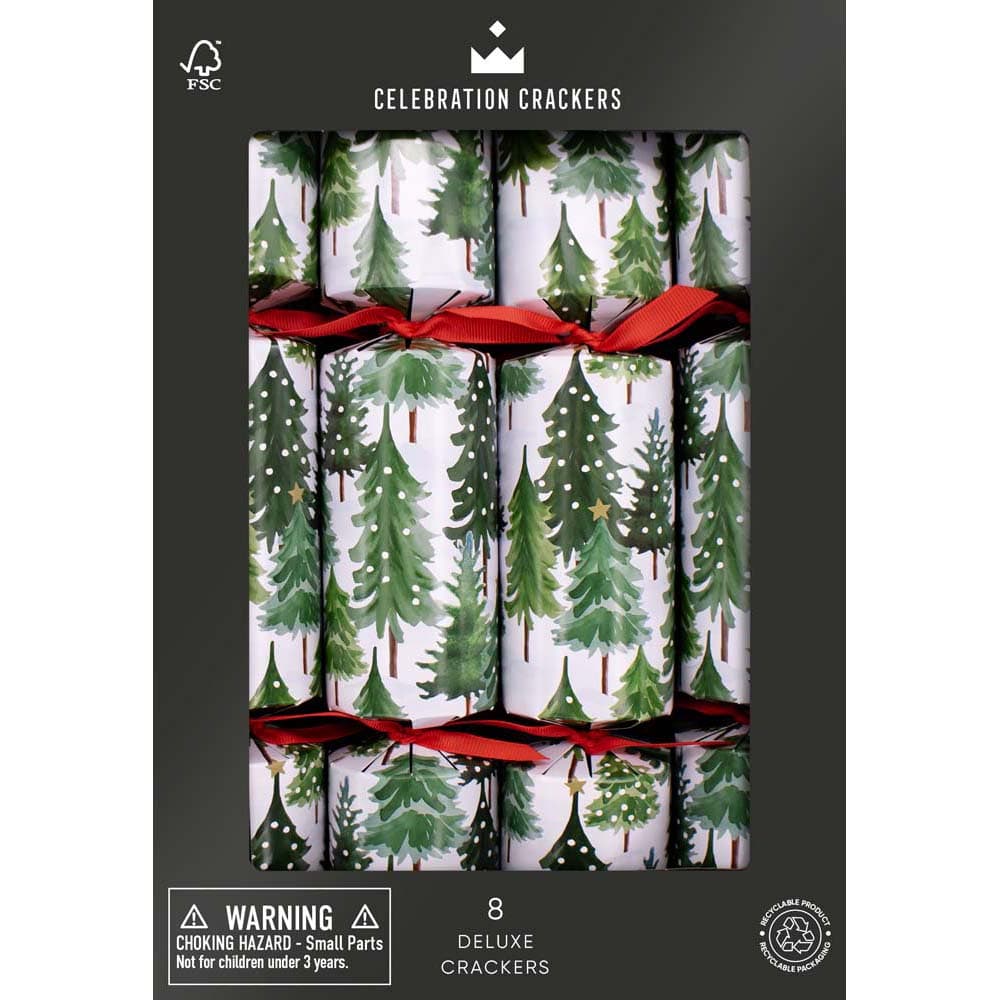 Snowy Tree Deluxe FSC Christmas Crackers Box of 8 &Keep