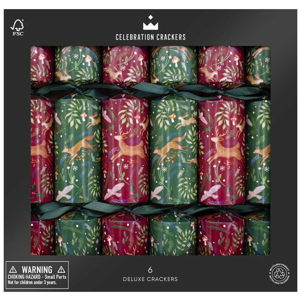 Woodland Folk Deluxe Christmas Crackers Box of 6 &Keep