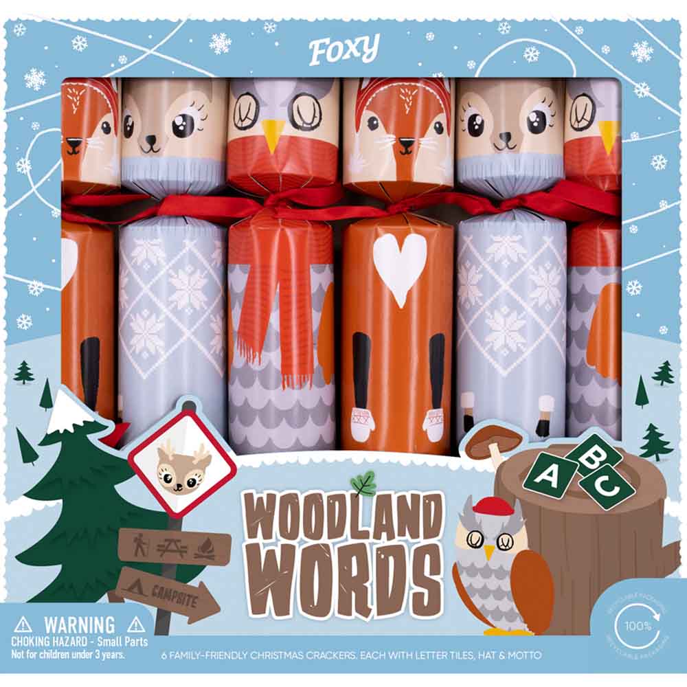 Woodland Words FSC Christmas Crackers & Game Box of 6 &Keep