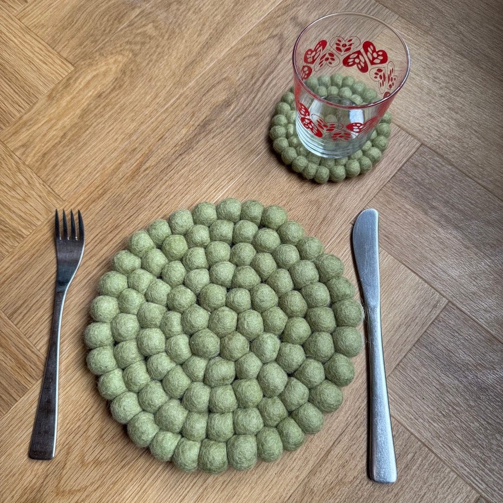 Fairtrade Wool Felt Coaster & table mat Pistachio &Keep
