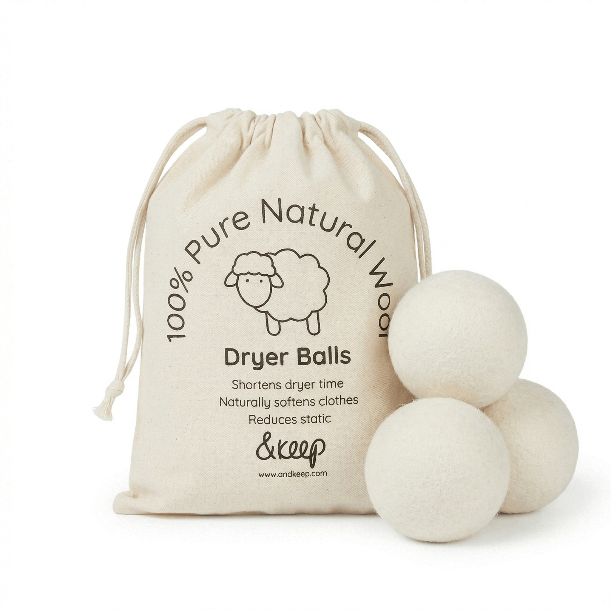Wool Dryer Balls Set 3 & Storage Bag