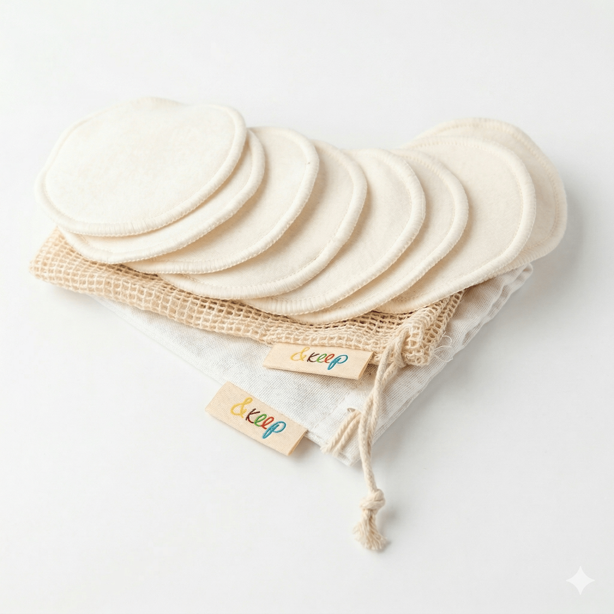 &Keep 10 Reusable Bamboo Make-Up Pads in Cotton Bag + Wash Bag