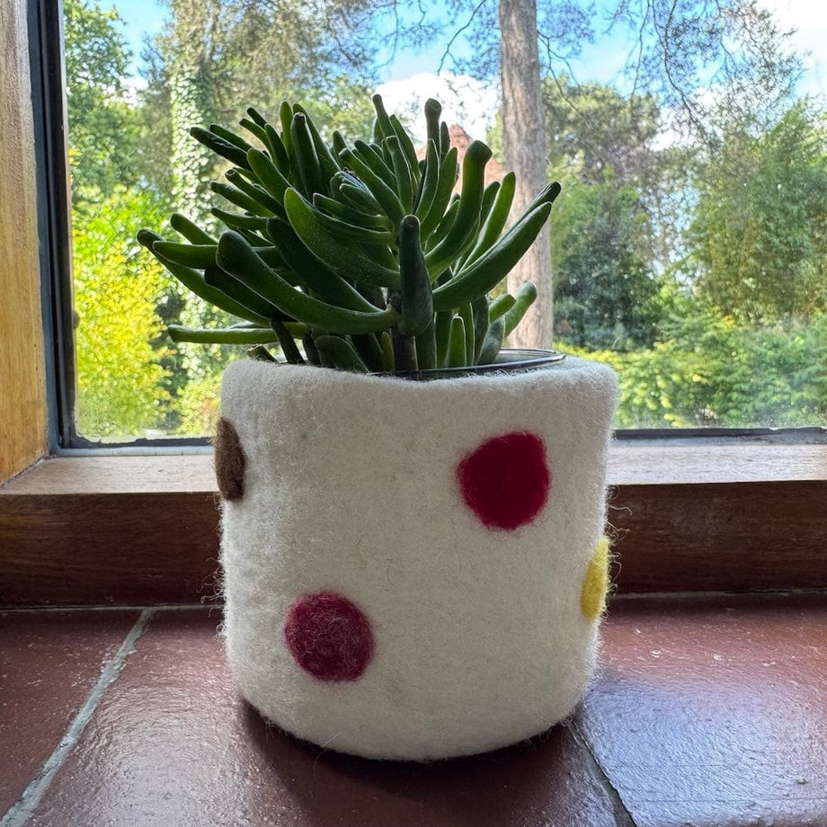felt pads for plant pots Polka Dot Wool Felt Plant Pot Cover