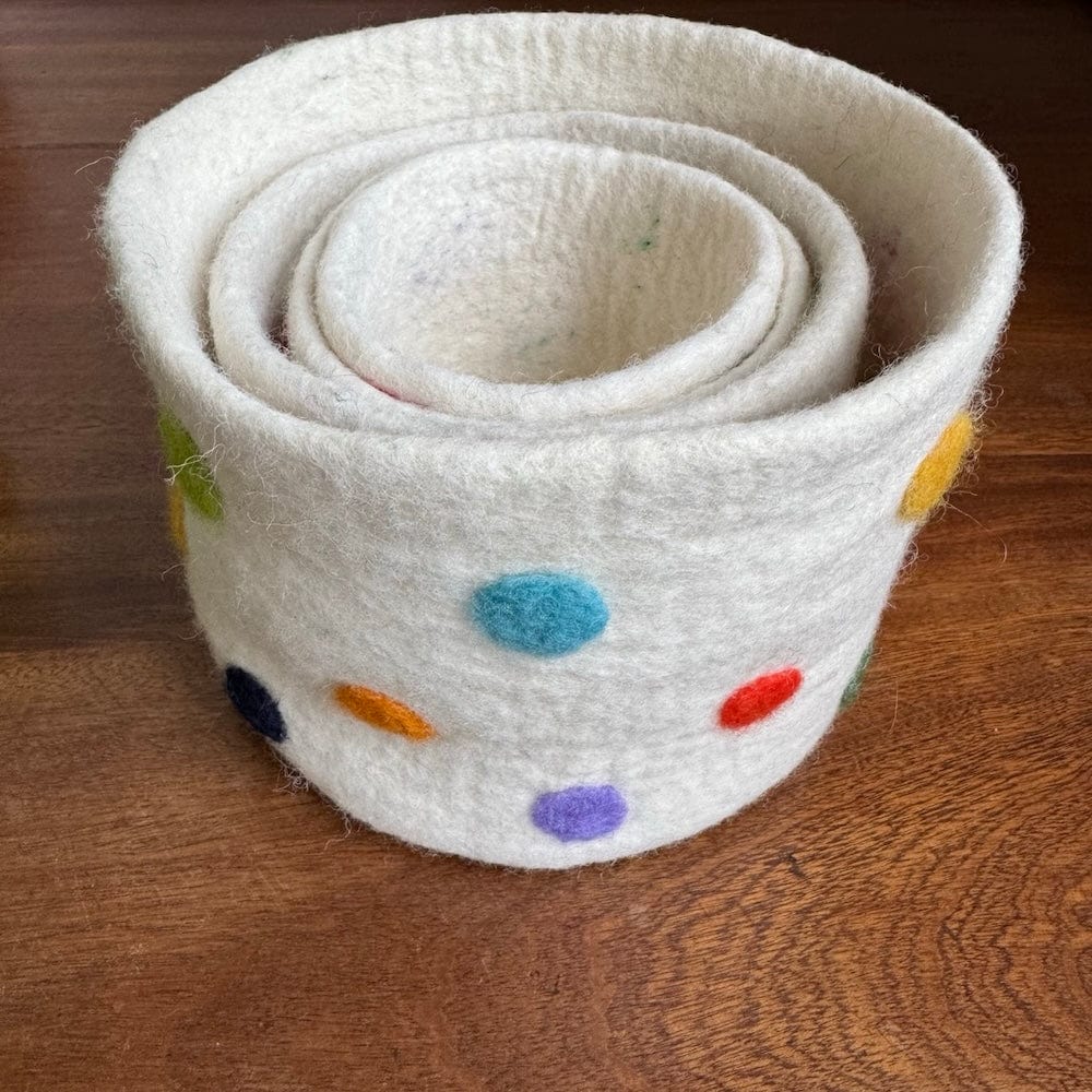 felt pads for plant pots Fairtrade Polka Dot Wool Felt Plant Pot Covers White 4 sizes