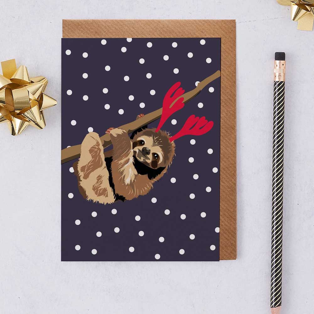 Christmas Sloth Greetings Card Lorna Syson &Keep
