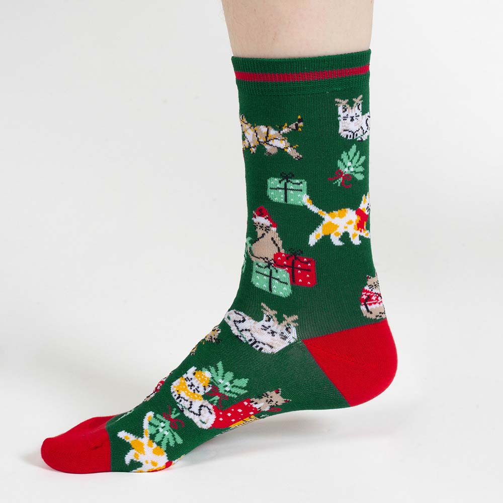 Women's Christmas Cats Bamboo Socks in a Hanging Box by Thought &Keep