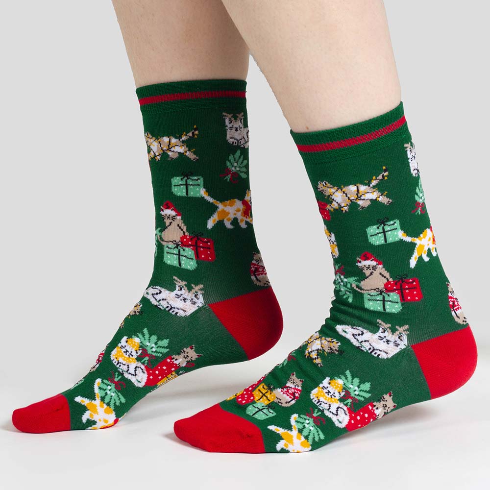 Women's Christmas Cats Bamboo Socks in a Hanging Box by Thought &Keep